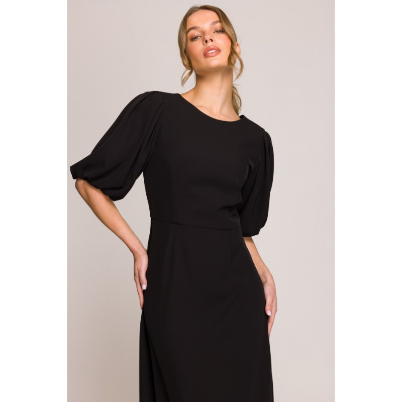 S399 Sukienka z bufiastymi rękawami - czarna
