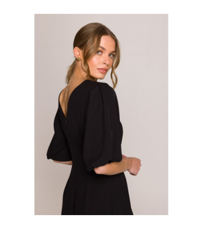 S399 Sukienka z bufiastymi rękawami - czarna