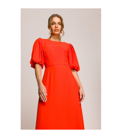 S399 Sukienka z bufiastymi rękawami - koralowa