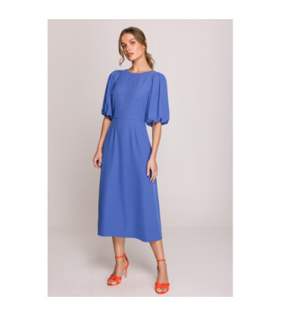 S399 Sukienka z bufiastymi rękawami - niebieska