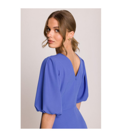 S399 Sukienka z bufiastymi rękawami - niebieska