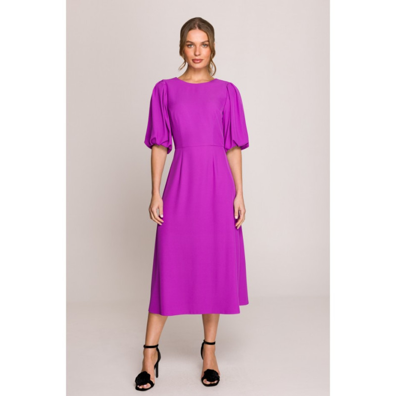 S399 Sukienka z bufiastymi rękawami - lawendowa