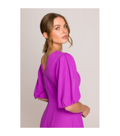 S399 Sukienka z bufiastymi rękawami - lawendowa