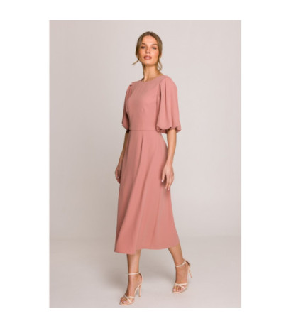 S399 Sukienka z bufiastymi rękawami - różana