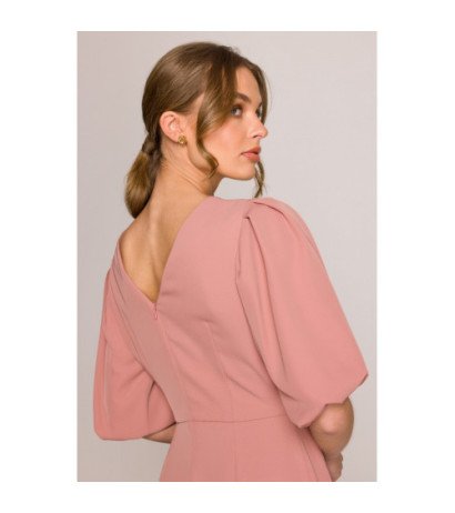 S399 Sukienka z bufiastymi rękawami - różana