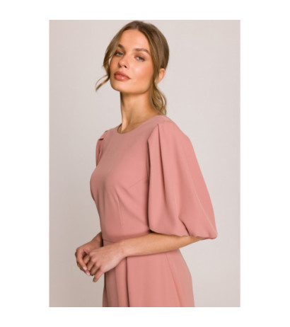 S399 Sukienka z bufiastymi rękawami - różana