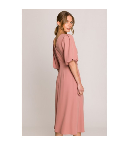 S399 Sukienka z bufiastymi rękawami - różana