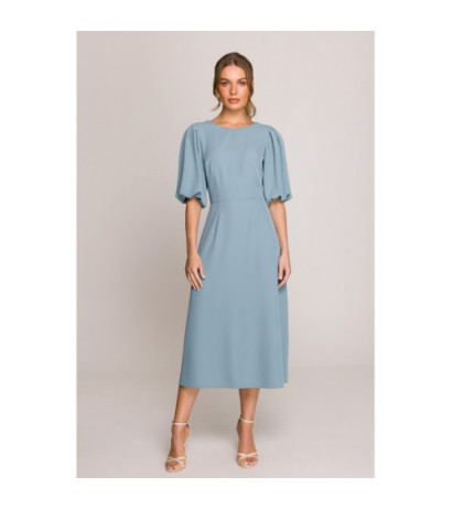 S399 Sukienka z bufiastymi rękawami - zimny niebieski