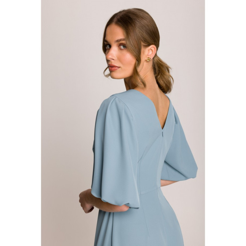 S399 Sukienka z bufiastymi rękawami - zimny niebieski