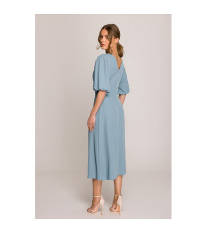 S399 Sukienka z bufiastymi rękawami - zimny niebieski