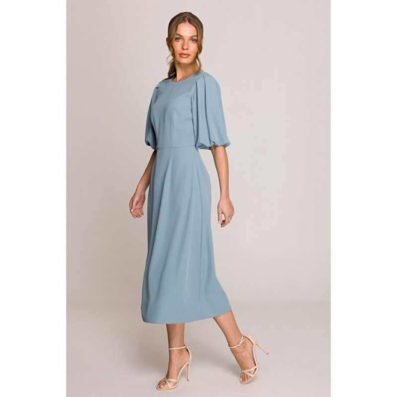 S399 Sukienka z bufiastymi rękawami - zimny niebieski