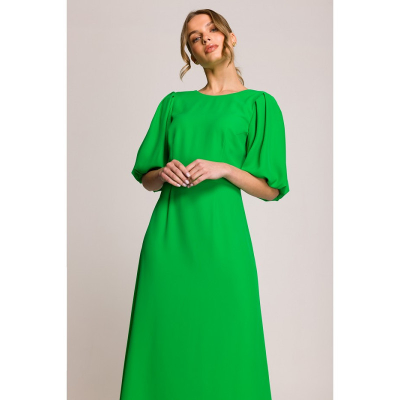 S399 Sukienka z bufiastymi rękawami - soczysty zielony