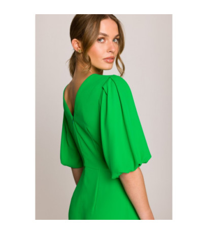 S399 Sukienka z bufiastymi rękawami - soczysty zielony