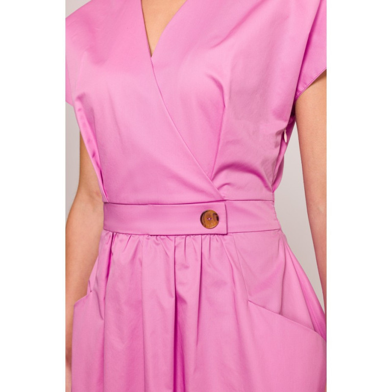 S401 Bawełniana sukienka z kołnierzykiem - liliowa