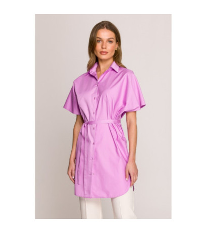 S402 Bawełniana koszula oversize tunika - liliowa