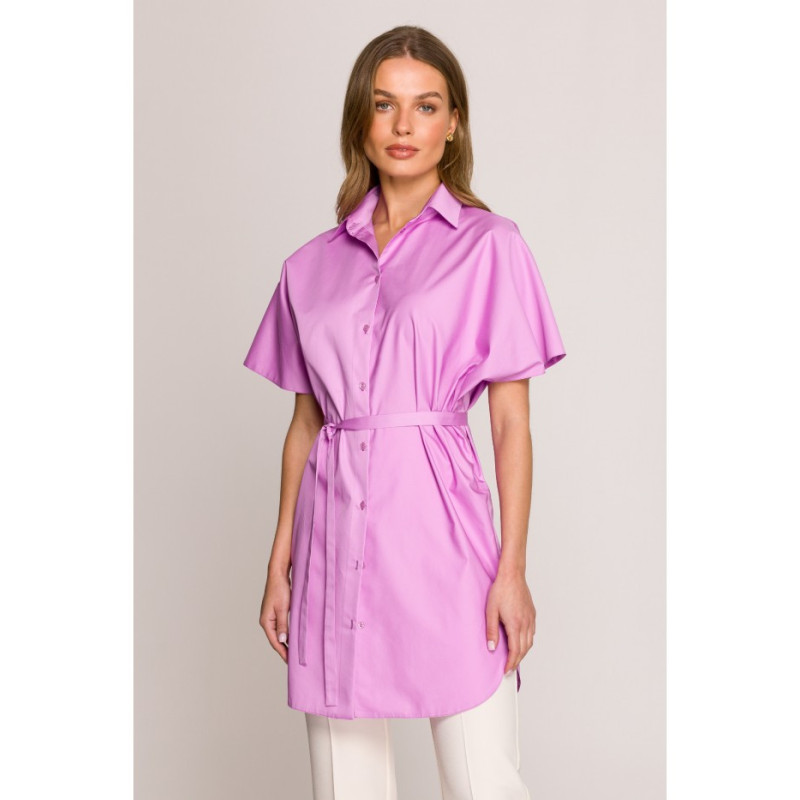 S402 Bawełniana koszula oversize tunika - liliowa