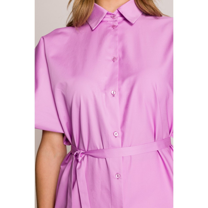 S402 Bawełniana koszula oversize tunika - liliowa