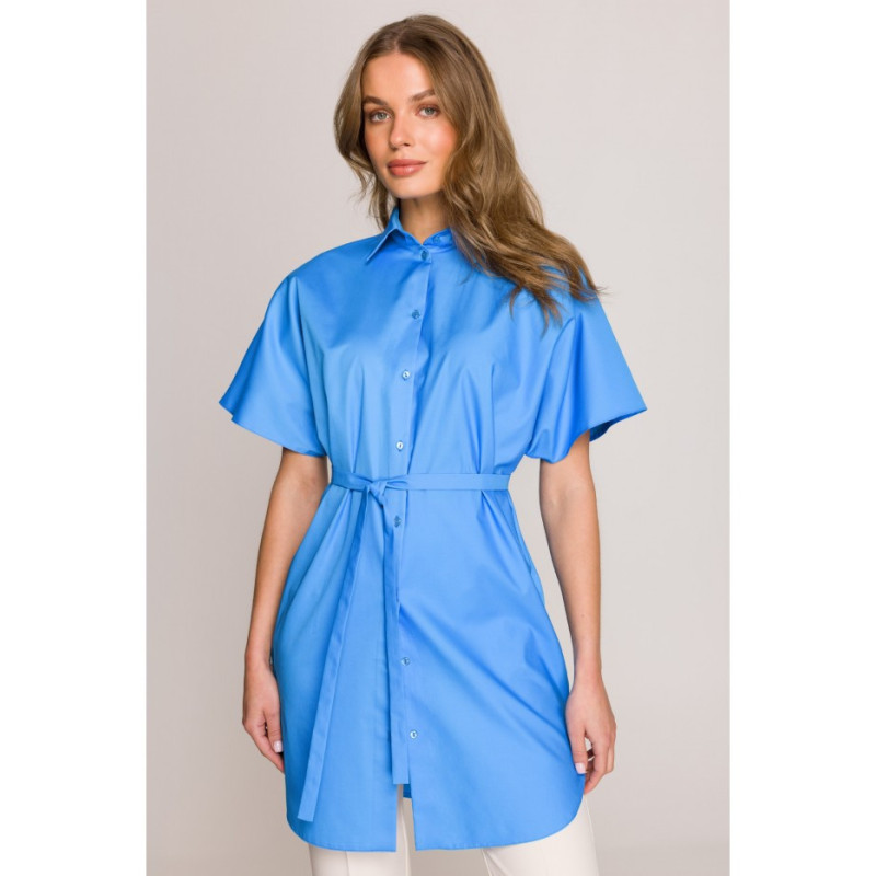S402 Bawełniana koszula oversize tunika - niebieska