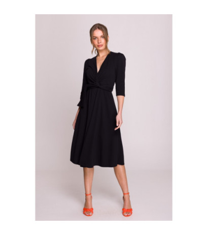 S404 Sukienka z przeplotem z modalu - czarna