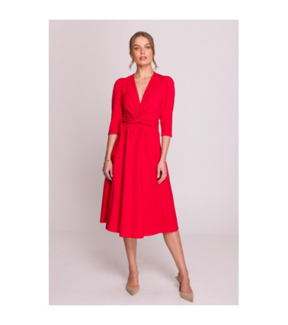 S404 Sukienka z przeplotem z modalu - czerwona