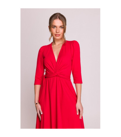 S404 Sukienka z przeplotem z modalu - czerwona