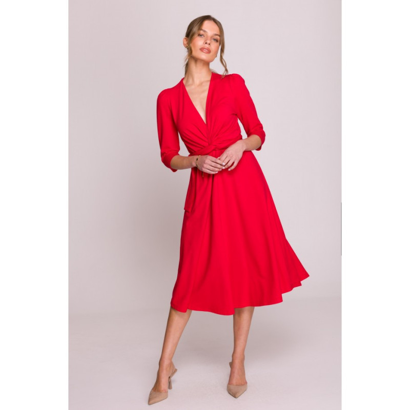 S404 Sukienka z przeplotem z modalu - czerwona