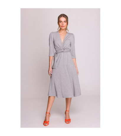 S404 Sukienka z przeplotem z modalu - szara