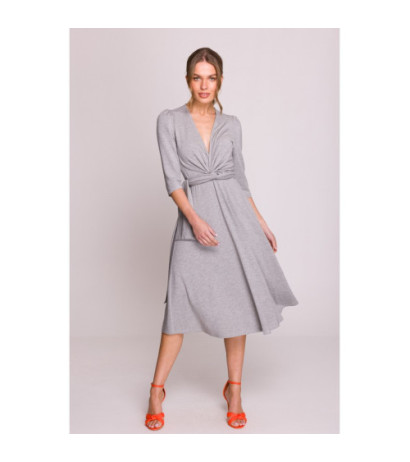 S404 Sukienka z przeplotem z modalu - szara