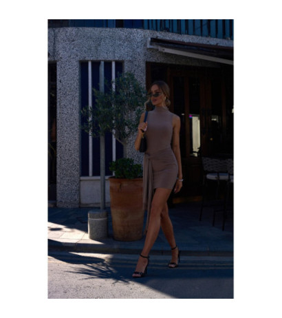 M841 Sukienka mini z wiązanymi szarfami - beżowa