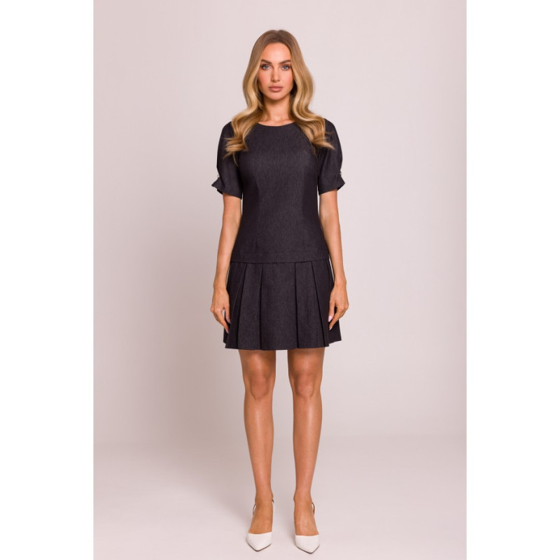 M842 Sukienka z plisowanym dołem - grafitowa