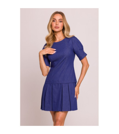 M842 Sukienka z plisowanym dołem - niebieska