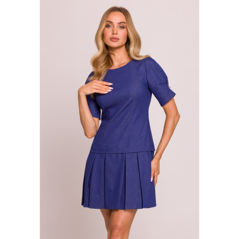M842 Sukienka z plisowanym dołem - niebieska