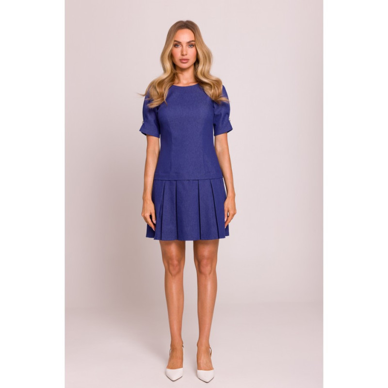 M842 Sukienka z plisowanym dołem - niebieska