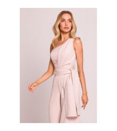 M845 Kombinezon na jedno ramię z wiązanymi szarfami - jasny beżowy