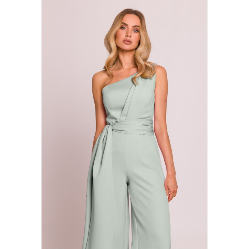 M845 Kombinezon na jedno ramię z wiązanymi szarfami - miętowy