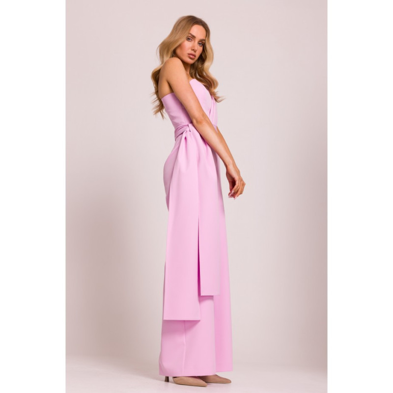 M845 Kombinezon na jedno ramię z wiązanymi szarfami - cukierkowy róż