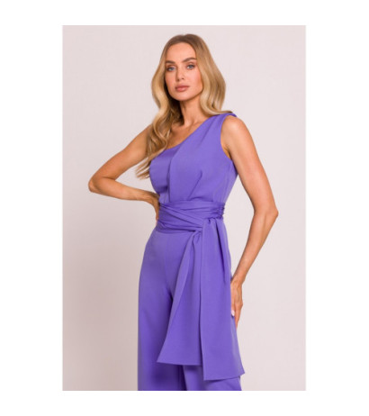 M845 Kombinezon na jedno ramię z wiązanymi szarfami - jasny fiolet