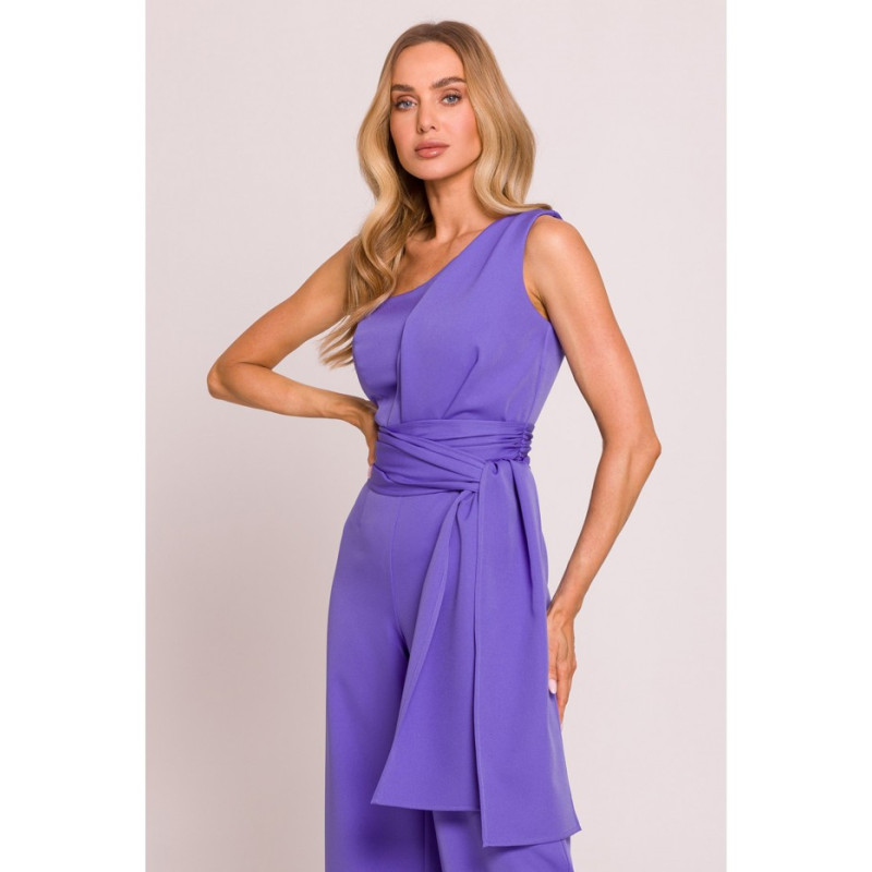 M845 Kombinezon na jedno ramię z wiązanymi szarfami - jasny fiolet