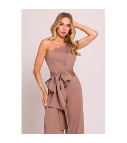 M845 Kombinezon na jedno ramię z wiązanymi szarfami - mokka