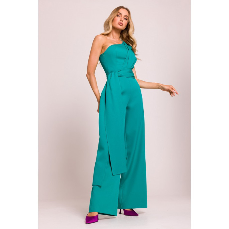 M845 Kombinezon na jedno ramię z wiązanymi szarfami - turkusowy
