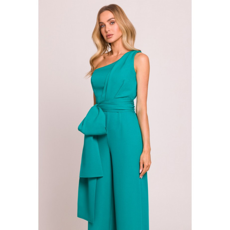 M845 Kombinezon na jedno ramię z wiązanymi szarfami - turkusowy