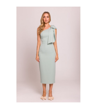 M847 Sukienka na jedno ramię z ozdobną kokardą - miętowa