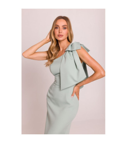 M847 Sukienka na jedno ramię z ozdobną kokardą - miętowa