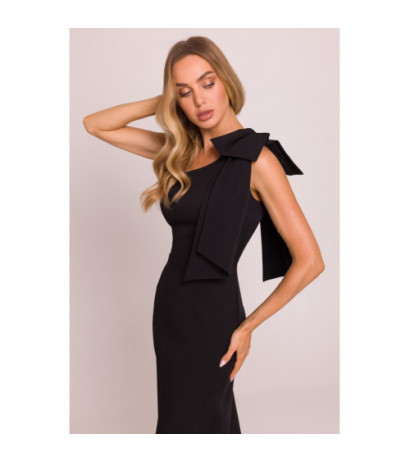 M847 Sukienka na jedno ramię z ozdobną kokardą - czarna