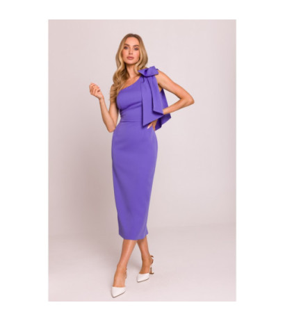 M847 Sukienka na jedno ramię z ozdobną kokardą - jasny fiolet