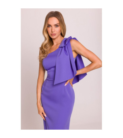 M847 Sukienka na jedno ramię z ozdobną kokardą - jasny fiolet