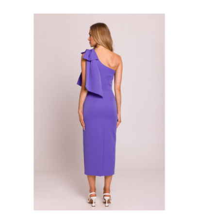M847 Sukienka na jedno ramię z ozdobną kokardą - jasny fiolet