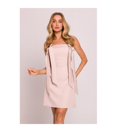 M851 Sukienka gorsetowa z kokardkami - jasny beżowy