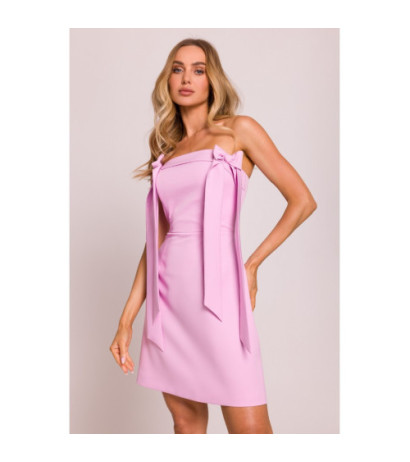 M851 Sukienka gorsetowa z kokardkami - cukierkowy róż