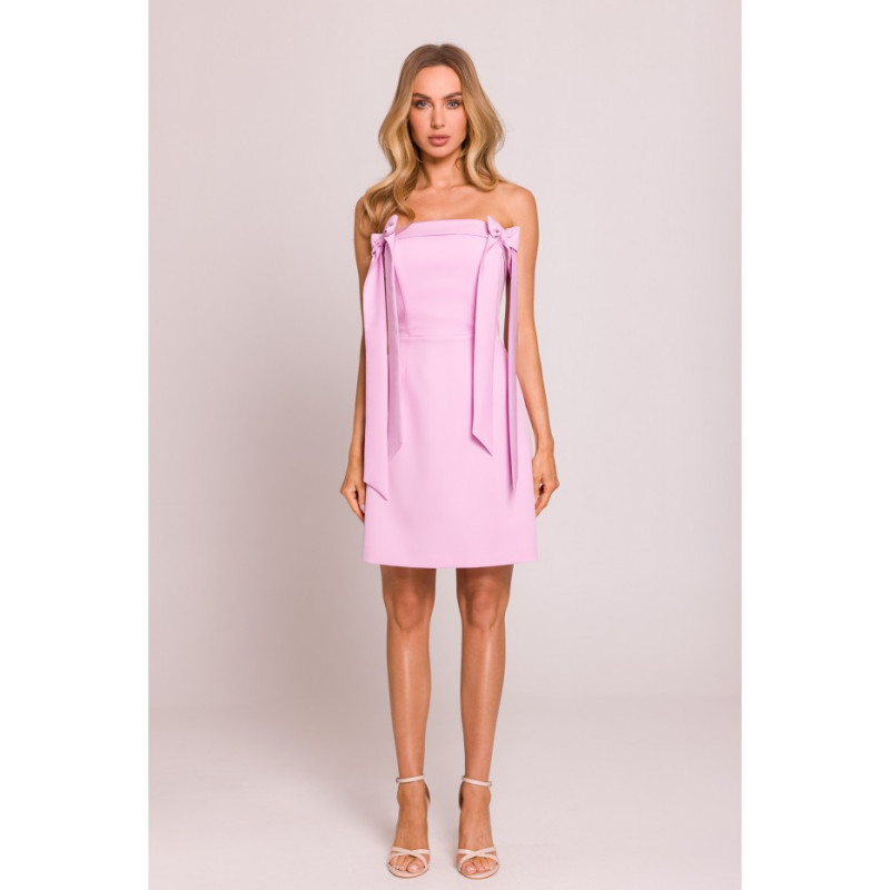 M851 Sukienka gorsetowa z kokardkami - cukierkowy róż